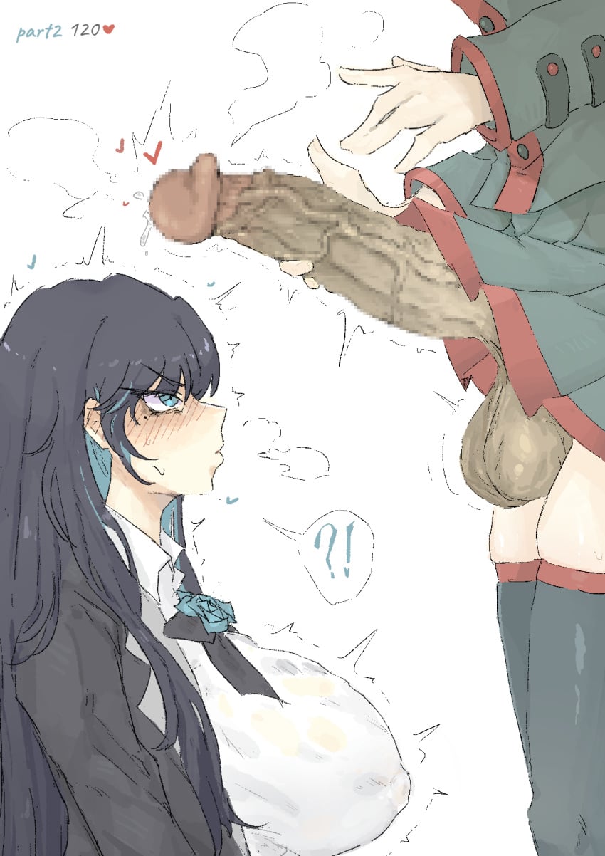 1futa 1girls ado_(music-artist) ado_(utaite) armwear big_breasts blue_eyes blush blushing censored dark_hair darkbiom dominant_futa dripping_precum fully_clothed futa_on_female futanari hair_highlights hard_nipples heart kasane_teto large_breasts large_penis light-skinned_female light-skinned_futa light_skin long_hair nervous nipples_visible_through_clothing no_bra no_sex rose see-through_clothing shy simple_background skirt skirt_lift stockings suit teto thighs tits unseen_face unseen_futa_face utau utauloid veiny_penis vocaloid
