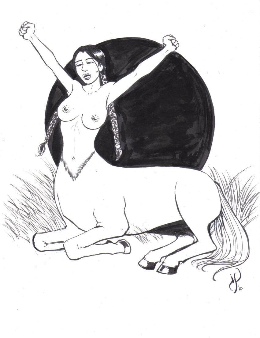 centaur drawn female greek_mythology michael_powell monochrome mythology solo tagme taur