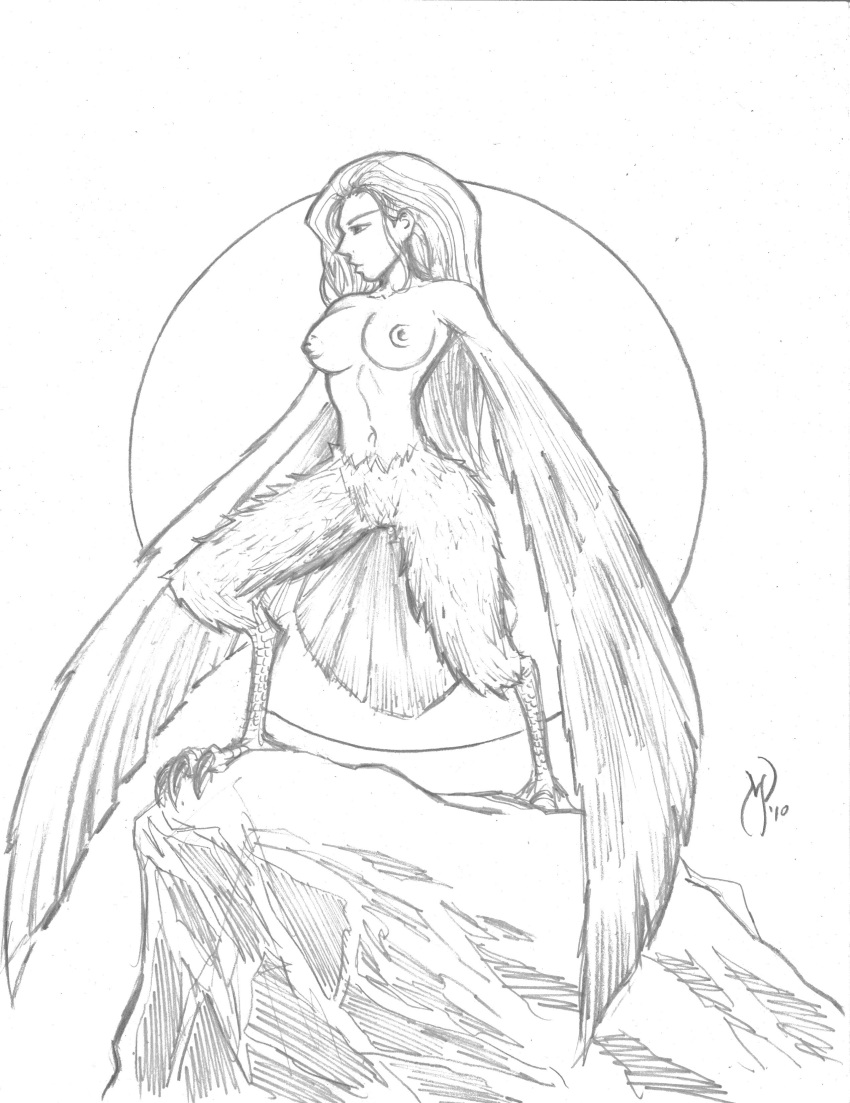 black_and_white harpy michael_powell mythology sketch tagme