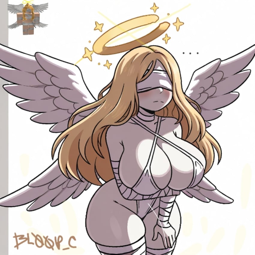 accessories angel_girl angel_wings angelic bandaged_arm bandaged_arms big_breasts blindfold blonde_hair breasts female female_focus female_only golden_hair nervous request roblox roblox_avatar self_upload tagme_(artist) thighs wings