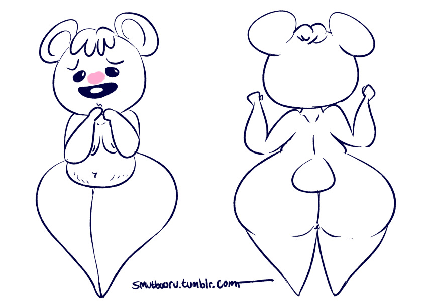 2016 animal_crossing anthro areola ass bear big_butt breasts cellulite digital_media_(artwork) female hair huge_butt mammal navel nintendo nude polar_bear pussy raised_arm rear_view short_hair simple_background slightly_chubby smutbooru standing thick_thighs tutu_(animal_crossing) video_games wide_hips