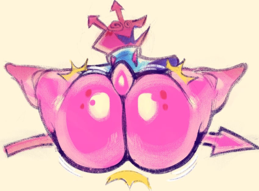 ambiguous_gender ass big_butt big_legs blush bottomwear clothing computer_virus_(species) curvy_figure darkner deltarune freckled_butt freckles hi_res looking_back meatmeatmeat4me pink_body shaking_butt short_tail skirt small_wings solo tail thick_thighs undertale_(series) virovirokun virus voluptuous wings wobble