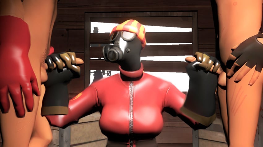 1girls 2boys 3d female female_focus fempyro garry's_mod gas_mask handjob human human_female human_male human_only male mask masked masked_female medic medic_(team_fortress_2) pyro pyro_(team_fortress_2) rule_63 sed sniper sniper_(team_fortress_2) straight team_fortress_2