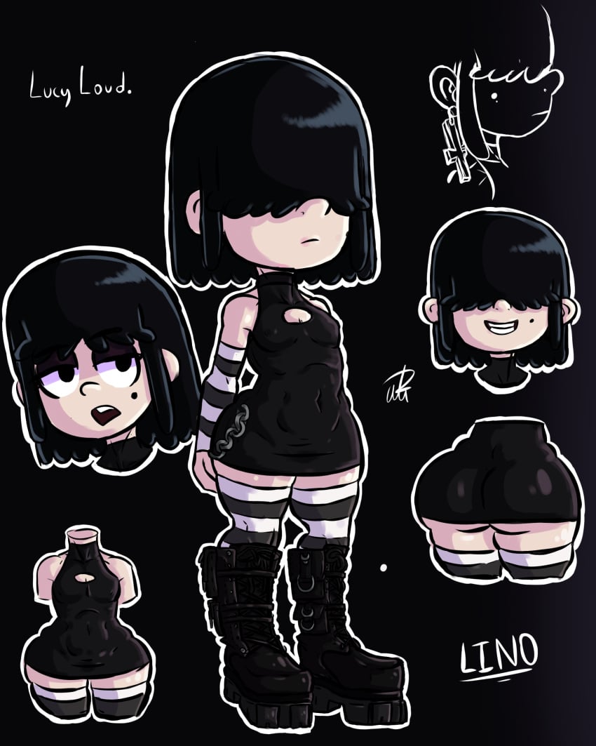 1girls ass big_ass big_butt black_hair black_shirt boots combat_boots dress eyes_open female female_only goth goth_girl hair_covering_eyes lucy_loud mole nickelodeon nipple_bulge penicilino123 pepitocuario123 shortstack smile solo standing the_loud_house thighs