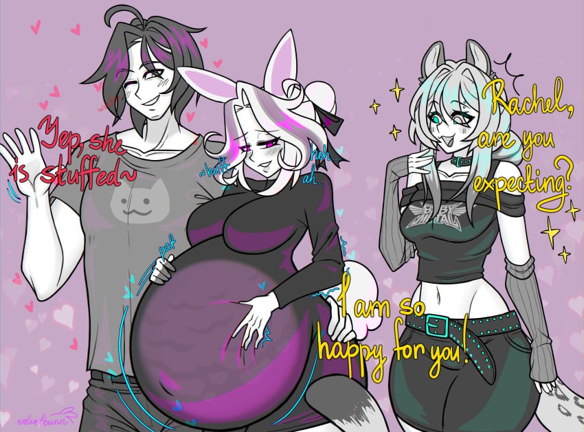 1boy 1boy2girls 2girls 2girls1boy ;) after_sex ass_grab belly belly_bulge belly_button belt big_ass big_breasts black_hair blush breasts bunny bunny_ears bunny_girl bunny_tail cat_ears cat_tail clothed collar color comic comic_page cum cum_in_pussy cum_in_uterus cum_inflated_belly cum_inside cum_plugged cumflated cumflated_belly cuminflation cyan_eyes ears_up english_text female filled_belly huge_ass huge_breasts impregnation inflation lips looking_at_another looking_down male monochrome not_pregnant_just_cumflated piercing pink_eyes plugged_cervix rabbit rachel_(velvetbunn) ribbon sammy_scratch_(anonjustanon) smile smiling stealth_sex t-shirt text turtleneck velvetbunn white_eyes wink winking x-ray ych