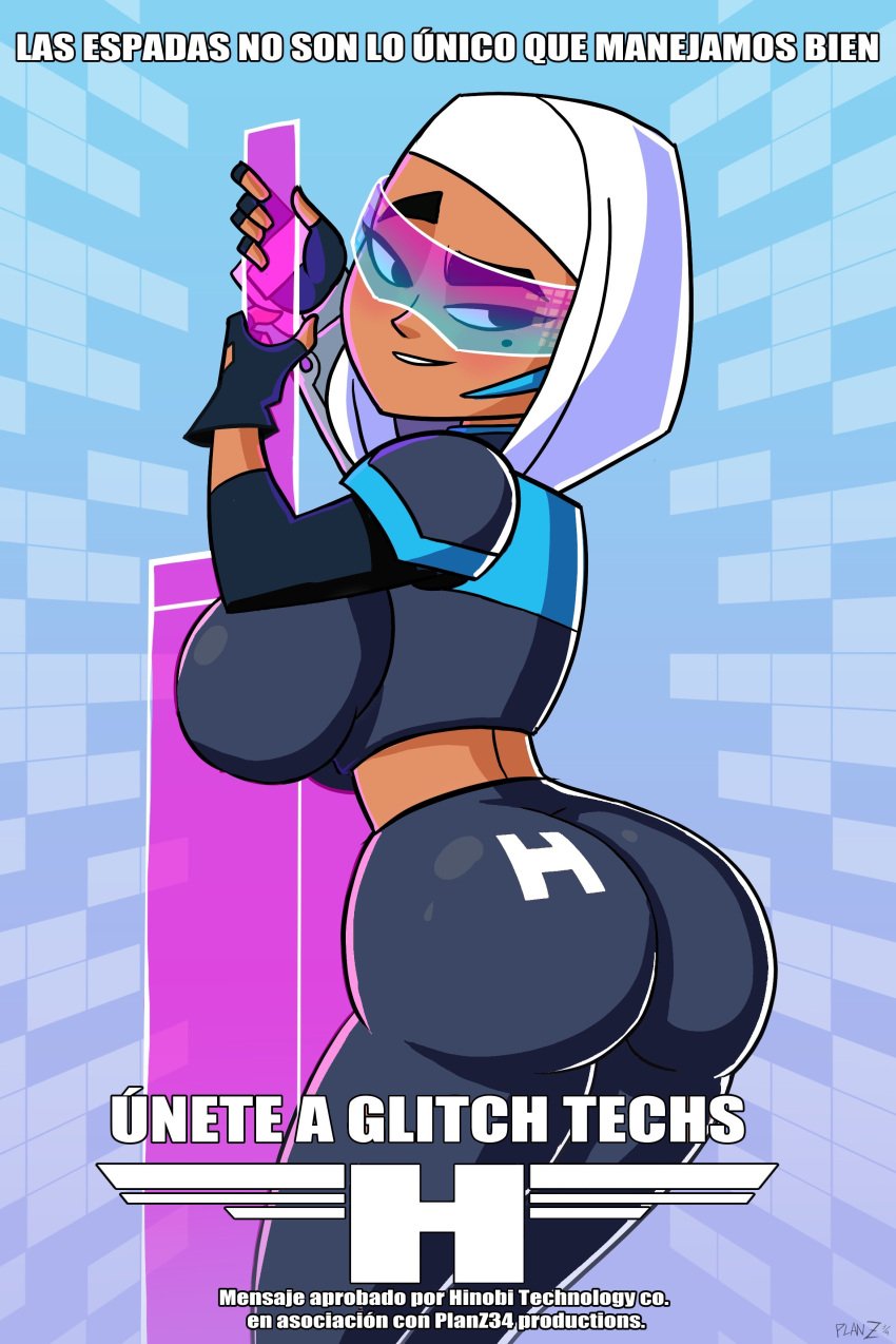 1girls areolae armor ass big_ass big_breasts bottomless breasts breasts_out bubble_butt busty dat_ass edit edited fat_ass female female_only glitch_techs hijab huge_ass huge_breasts large_ass large_breasts looking_at_viewer looking_back mostly_nude netflix nickelodeon nipples planz34 png poster recruitment_poster smile solo spanish spanish_text sword text thick_ass thick_thighs tinted_eyewear visor wide_hips zahra_rashid