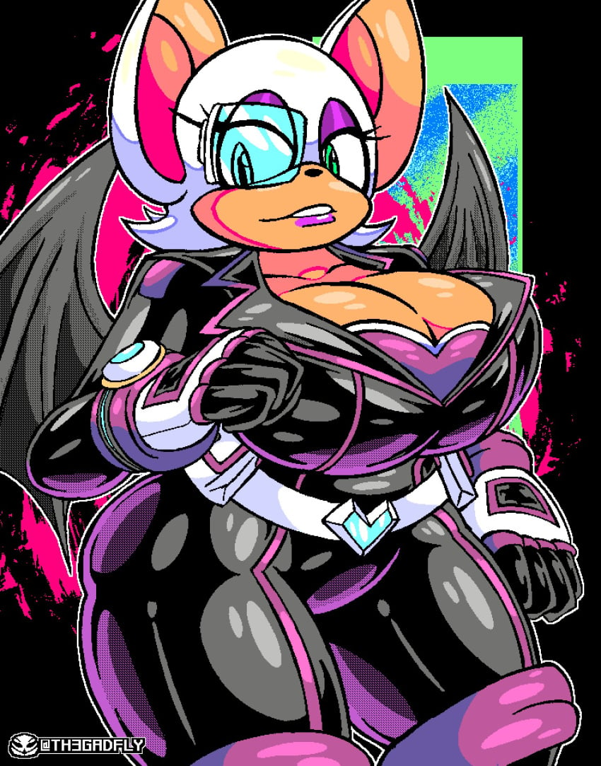 big_breasts cleavage female large_breasts rouge_the_bat sonic_(series) th3gadfly wings