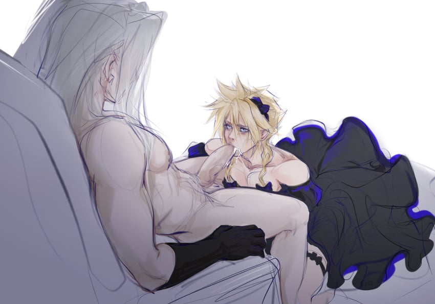 2boys blonde_hair blowjob cloud_strife crossdressing crossdressing_male final_fantasy final_fantasy_vii gay gay_sex male_only sephiroth white_skin yaoi