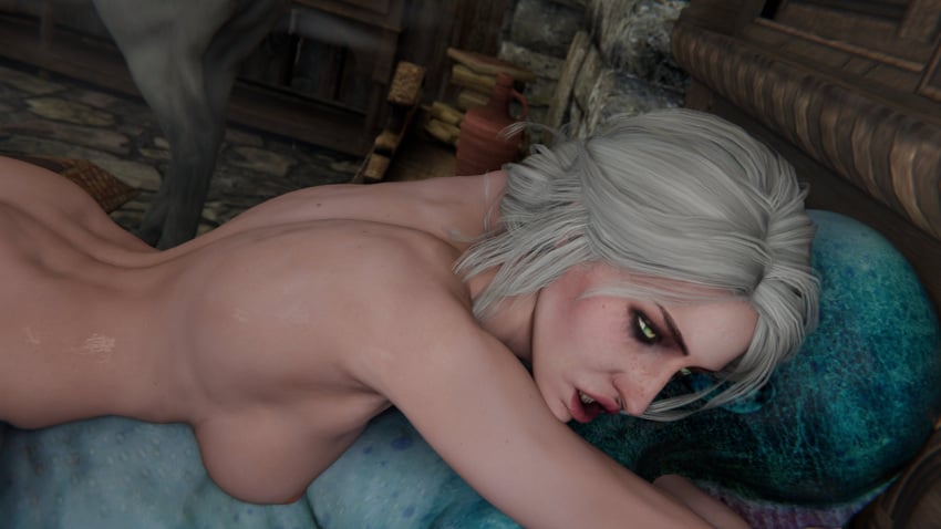 ass bed bedroom breasts ciri completely_nude drowner female freckles green_eyes light-skinned_female mascara monster nipples nude scar the_witcher_(series) the_witcher_3:_wild_hunt wgqhs white_hair