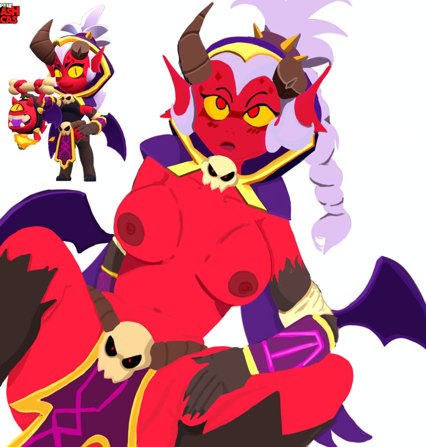 bodysuit brawl_stars breasts chica demon_girl red_body willow_(brawl_stars)