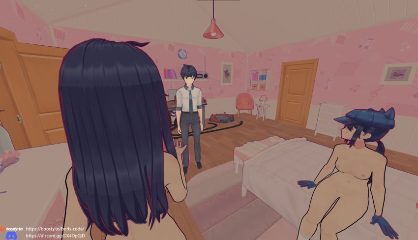 1boy 2girls 2girls1boy breasts cap cappie_(miside) cat_ears closed_eyes cool_mita_(miside) cute cute_girl dark_purple_hair female female_focus female_only female_solo flower flowers game_cg game_mod girl gloves hat indigo_hair kind_mita_(miside) kitchen light-skinned_female light_skin medium_hair miside mita_(miside) mod naked naked_female night nipples nude nude_female nude_female_clothed_male purple_hair short_hair solo_female standing straight_hair tagme vibrator