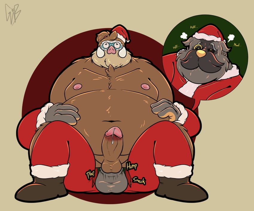 anal anal_sex anthro balls belly bodily_fluids breath canid canine christmas clothed clothed/nude clothing costume duo eye_roll eyewear facial_hair generation_4_pokemon generation_9_pokemon genital_fluids genitals glasses gorochuinboxers hi_res holidays looking_pleasured mabosstiff male male/male male_penetrated male_penetrating male_penetrating_male mammal mamoswine mature_male mo_(gorochuinboxers) monocle moobs moustache nintendo nipples nude on_bottom on_top onomatopoeia overweight overweight_bottom overweight_male penetration penile penile_penetration penis_in_ass pokemon pokemon_(species) precum precum_while_penetrated reverse_cowgirl_position santa_costume sex sound_effects suine text tusks