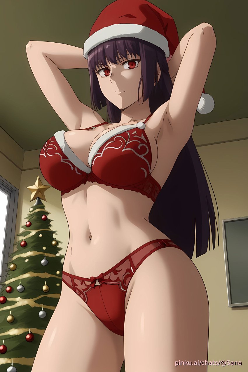 ai_generated bikini breasts christmas christmas_hat female girl lingerie nagatorofan pinku pinku.ai pinkuai sana_sunomiya sexy wallpaper