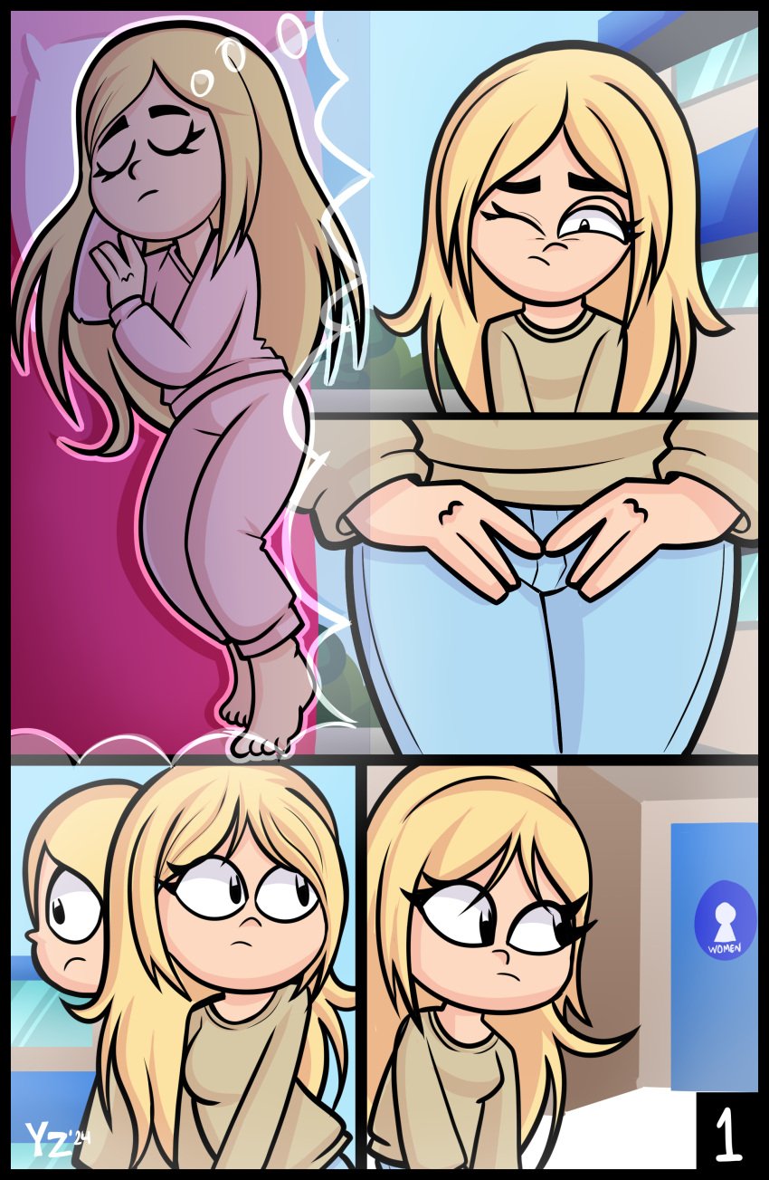 blonde_hair comic comic_page commission dream dreaming have_to_pee omorashi original original_character sleeping yellowzonemx