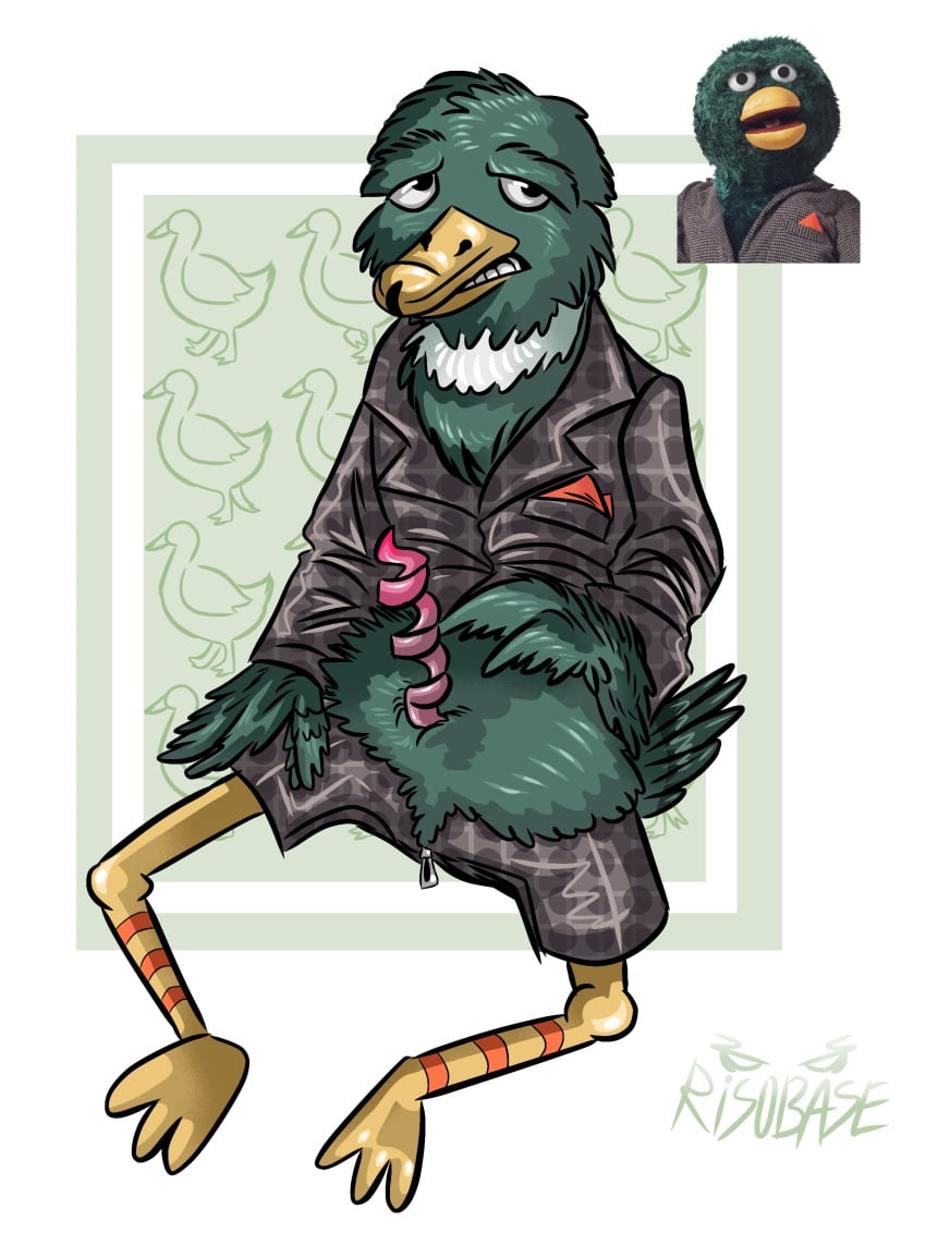 animal_genitalia avoiding_eye_contact cartoon_animal doll doll_character dont_hug_me_im_scared duck duck_guy_(dhmis) duck_penis feathers green_body not_blushing official_artist puppet risobase self_upload tagme tagme_(artist) tagme_(character) toon_(style) uncomfortable wings