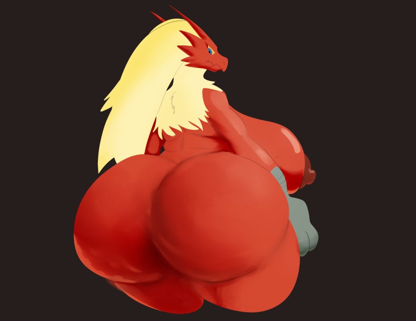 2024 absurd_res anthro ass avian big_breasts big_butt big_nipples blaziken breasts cellulite female generation_3_pokemon hi_res huge_breasts huge_butt humanoid looking_back nintendo nipples pokemon pokemon_(species) possbooty red_nipples simple_background slightly_chubby slightly_chubby_female solo thick_thighs