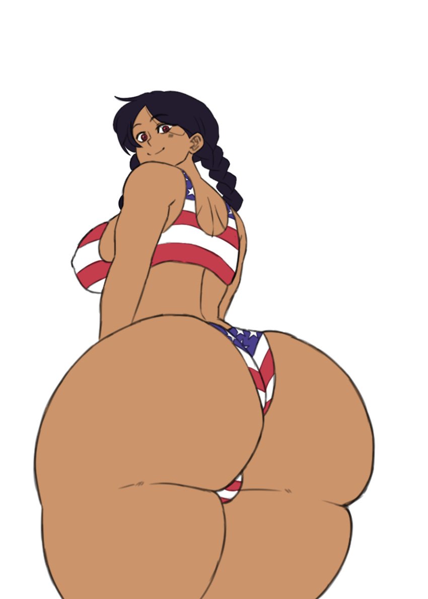 4th_of_july american_flag american_flag_bikini ass ass_focus big_ass big_booty big_butt bikini braided_pigtails dark-skinned_female dark_skin fat_ass fat_ass_cheeks flag_bikini huge_ass huge_booty looking_at_viewer looking_back mika_little_moon native_american native_american_female original_character pochoclogigi thick_ass