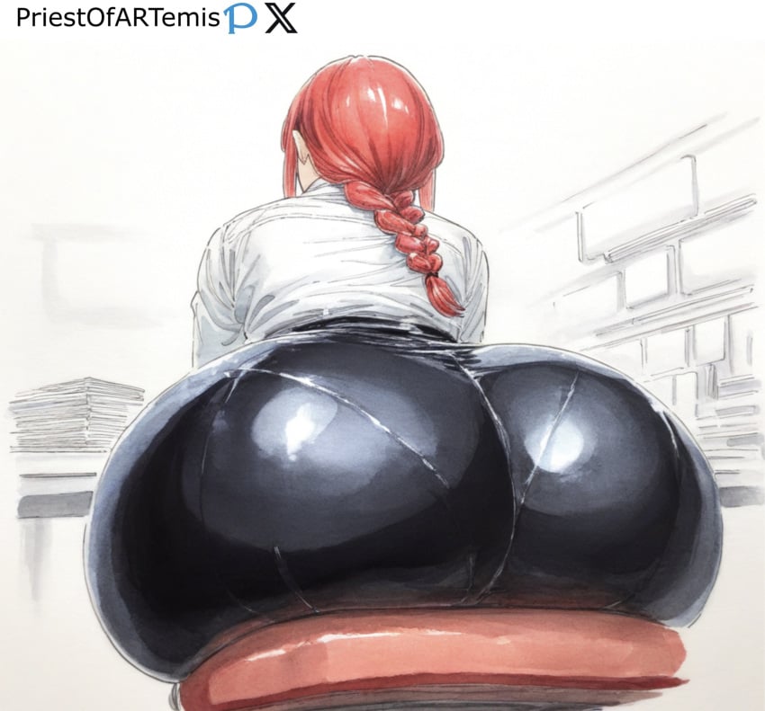 1girls ai_generated back_view big_ass big_butt black_pants braid braided_ponytail chainsaw_man color female female_focus female_only huge_ass huge_butt large_ass large_butt makima_(chainsaw_man) priestofart red_hair shirt sitting sitting_on_chair solo solo_female solo_focus tagme tagme_(artist) tagme_(character) thick_thighs white_shirt wide_hips