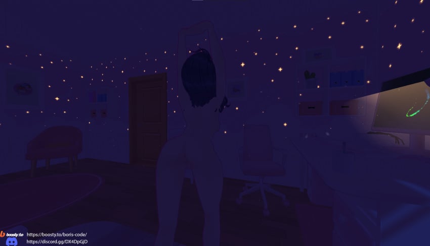 1girls bed bedroom behind_view bending_over breasts butt closed_eyes cute cute_girl dark_purple_hair eepy eye_mask female female_focus female_only female_solo game_cg game_mod girl indigo_hair light-skinned_female light_skin messy_hair miside mita_(miside) mod naked naked_female night nipples nude pussy rear_view sleepy sleepy_mita_(miside) solo_female stretching tagme