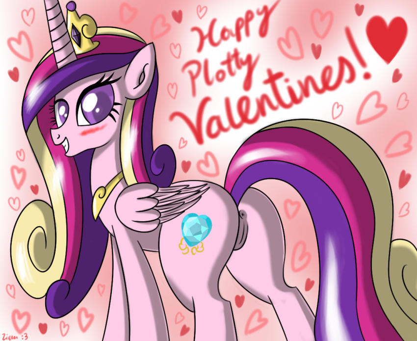 alicorn anus ass blush equine friendship_is_magic looking_back my_little_pony princess_cadance_(mlp) pussy smile valentine's_day ziemniax