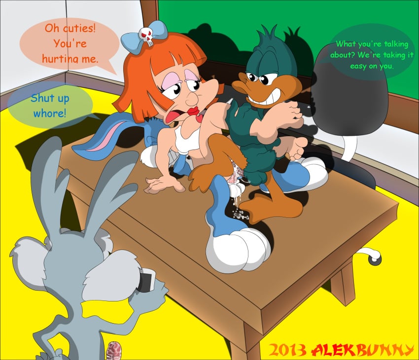 2013 alekbunny anthro bird buster_bunny calamity_coyote canine coyote duck elmyra_duff female fur furry human interspecies male mammal plucky_duck rabbit smooth_fur straight tiny_toon_adventures warner_brothers