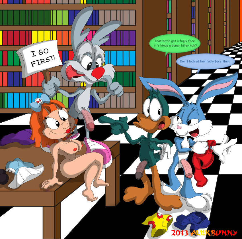 2013 alekbunny anthro bird buster_bunny calamity_coyote canine coyote duck elmyra_duff female fur furry human interspecies male mammal plucky_duck rabbit smooth_fur straight tiny_toon_adventures warner_brothers