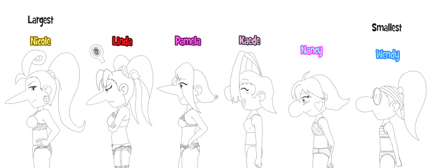 bolt(artist) bra breast_size_comparison breast_size_difference glasses kaede_(sbk) linda_maltinie nancy_neil nicole_couch pamela_rasteri panties snowboard_kids wendy_lane