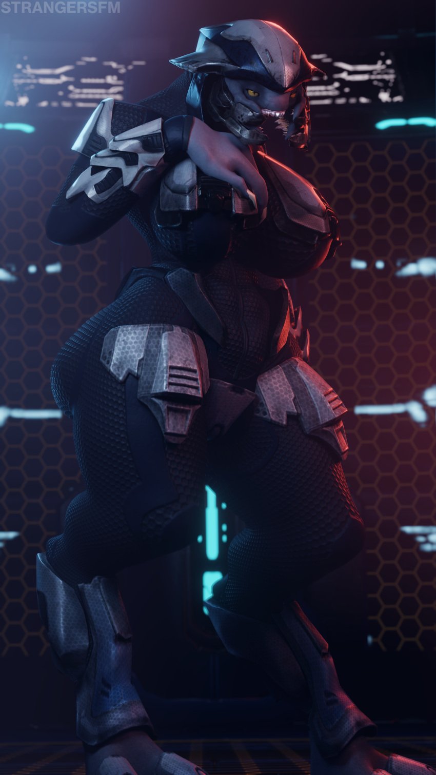 3d_(artwork) 4k 9:16 abs absurd_res alien armor ass big_breasts big_butt bodysuit breasts clothed clothing digital_media_(artwork) digitigrade female female_sangheili halo_(series) hand_on_breast headgear helmet hi_res huge_hips microsoft sangheili sharp_teeth skimpy skinsuit solo strangersfm teeth thick_thighs tight_clothing unconvincing_armor wide_hips xbox_game_studios