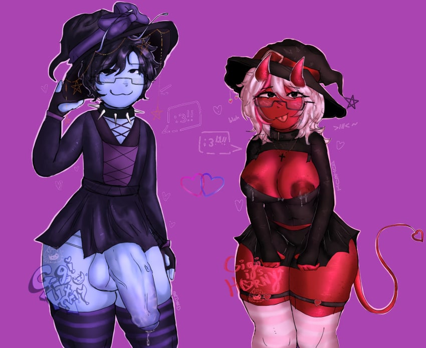 ! 1boy 1girls :3 :p ;3 alien alien_boy alien_humanoid bluberry_(vaccinium) blue_body bulge_through_clothing collar collared couple couple_focus dark_blue_hair demon female femboy femboy_on_female feminine_male freckles gigiishorny gross_grim horny horny_female horny_male huge_breasts huge_cock hung_femboy hung_trap hyper_penis lactation male male_in_dress milk nipple_slip oc precum_drip ready_to_fuck red_body red_skin roblox roblox_avatar roblox_rthro robloxian self_insert shiny_skin short_hair skirt skirt_bulge spiked_collar star_(symbol) streaked_hair succubus succubus_horns succubus_tail text_box text_bubble thick_thighs thighhighs tongue_out veiny_penis voluptuous_female white_hair witch witch_costume witch_hat