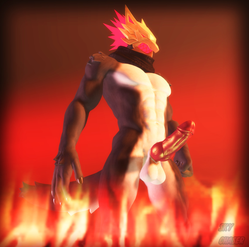 3d_(artwork) abs anthro balls burning_wolf_(fortnite) canid canine canis digital_media_(artwork) epic_games erection fire fortnite genitals glowing glowing_eyes male mammal mask muscular muscular_anthro muscular_male nude pecs penis scarf sky_chaser solo source_filmmaker_(artwork) wolf