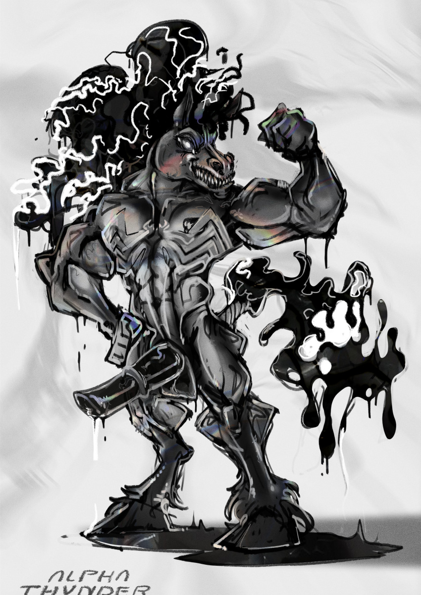 abs absurd_res alpha-thunder alpha-thunder_(character) animal_genitalia animal_penis anthro biceps black_body black_fur black_mane bodily_fluids clenched_teeth deltoids dripping equid equine equine_genitalia equine_penis flexing fur genital_fluids genitals hi_res hooves horse horse_venom_(marvel) leg_muscles male male_only mammal mane marvel medial_ring monster muscular muscular_male pecs penis precum precum_drip serratus slime smile solo teeth venom_(marvel)