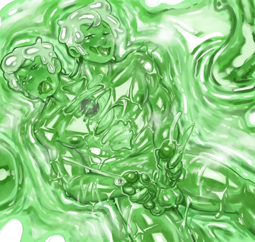 1boy balls blush bodily_fluids clone conjoined cum diphallia diphallism duo ejaculation flankity genital_fluids genitals goo_creature goo_humanoid green_body hi_res hue_(theslimeguy) humanoid male male_focus male_only masturbation melting merging messy multi_balls multi_genitalia multi_head multi_penis muscular muscular_male mutual_masturbation not_furry open_mouth open_smile orgasm penis puddle selfcest simultaneous_orgasms slime_core smile solo solo_focus square_crossover