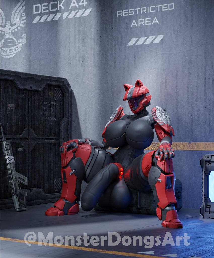 3d armored_female big_ass big_balls big_breasts big_cock big_penis crate faceless_character faceless_female futa_only futanari giantess_growth growth growth_sequence halo_(game) halo_(series) helmet_covering_face monsterdongsart nipple_bulge red_armor skin_tight storage_room tall_futa third-party_source tight_clothing