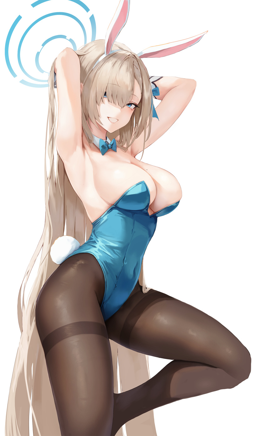 1girls absurd_res absurdres arm_gloves armpits arms_up ass asuna_(blue_archive) asuna_(bunny)_(blue_archive) belly belly_button black_legwear black_pantyhose blonde_female blonde_hair blonde_hair_female blue_archive blue_bowtie blue_eyes blue_eyes_female blue_halo blue_leotard bowtie breasts bunny_ears bunny_girl bunny_tail cleavage collar collarbone dot_nose elbows female female_focus female_only gloves groin hair_between_eyes halo hands_behind_head high_resolution highres hiki_niito hiki_nito hikinito_(leviathan) hourglass_figure knee_up knees large_breasts legs legwear leviathan_(hikinito0902) light-skinned_female light_skin long_hair looking_at_viewer navel pantyhose playboy_bunny pussy shoulders sideboob simple_background slender_body slender_waist slim_girl slim_waist smile smiling smiling_at_viewer solo standing thick_thighs thighband_pantyhose thighs thin_waist underboob upper_body v-line very_long_hair white_background white_bunny_ears white_collar white_gloves wide_hips