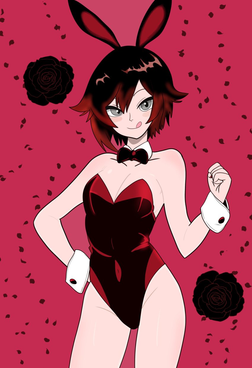 1girls alternate_costume bojack198 bowtie breasts bunnysuit detached_collar female female_only leotard ruby_rose rwby short_hair solo