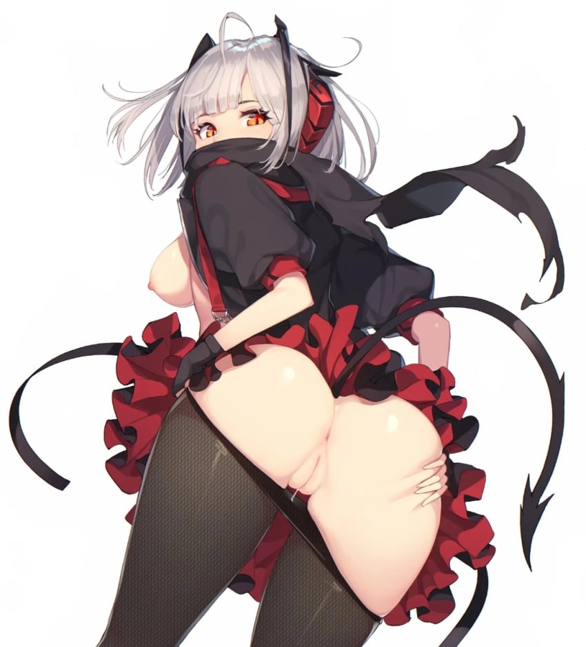 anus_peek arknights ass big_breasts breasts ce-_-3 from_behind functionally_nude looking_back_at_viewer nipples no_panties pepper0 pussy undressing w_(arknights)