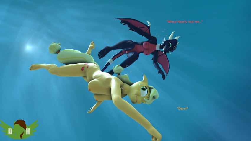 3d applejack_(mlp) breasts cynder friendship_is_magic my_little_pony spyro_the_dragon underwater