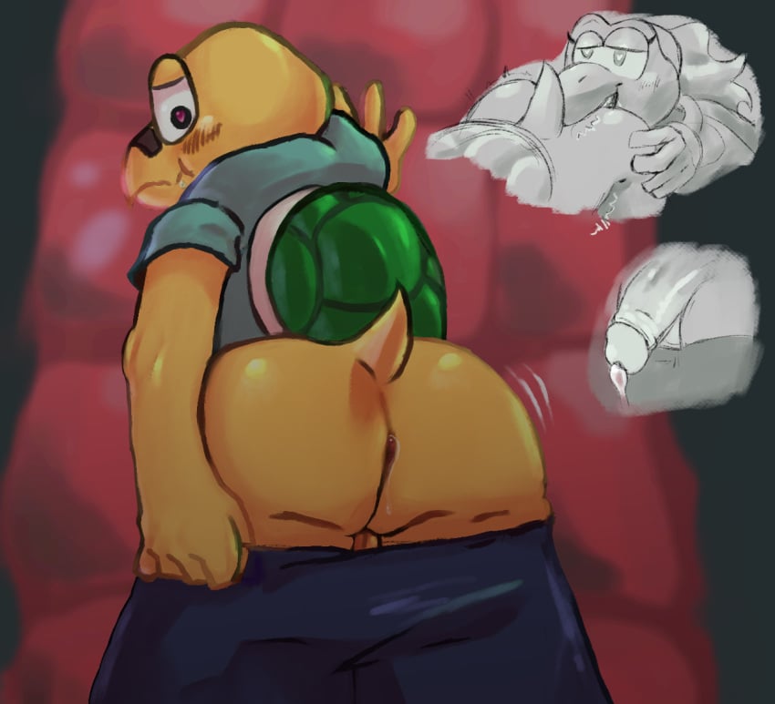 anal anthro ass balls bodily_fluids clothing duo female genital_fluids genitals green_koopa_troopa koopa koopa_troopa koopie_koo koops leaking_anus leaking_precum male male/female male_focus mario_(series) momoskinks nintendo oral paper_mario precum presenting presenting_hindquarters rimming scalie sex tail