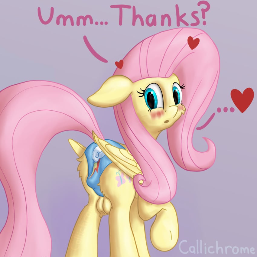 1:1 ass blush callichrome camel_toe clothing crotchboobs cutie_mark embarrassed equid equine female feral fluttershy_(mlp) folded_wings friendship_is_magic hasbro heart_symbol hi_res horse looking_back mammal my_little_pony mythological_creature mythological_equine mythology nipples panties pegasus pony raised_tail simple_background solo tail text underwear wings