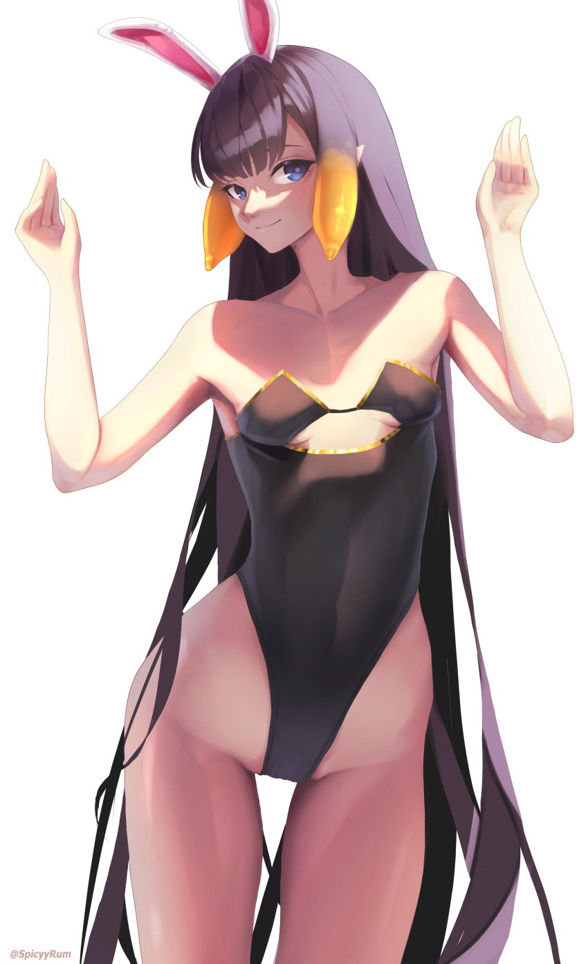 breasts bunny_ears bunny_girl bunnysuit hip_dips hips hololive hololive_english hololive_myth long_hair looking_at_viewer ninomae_ina'nis small_breasts smile spicyyrum thick_thighs thigh_gap thighs very_long_hair virtual_youtuber vtuber wide_hips