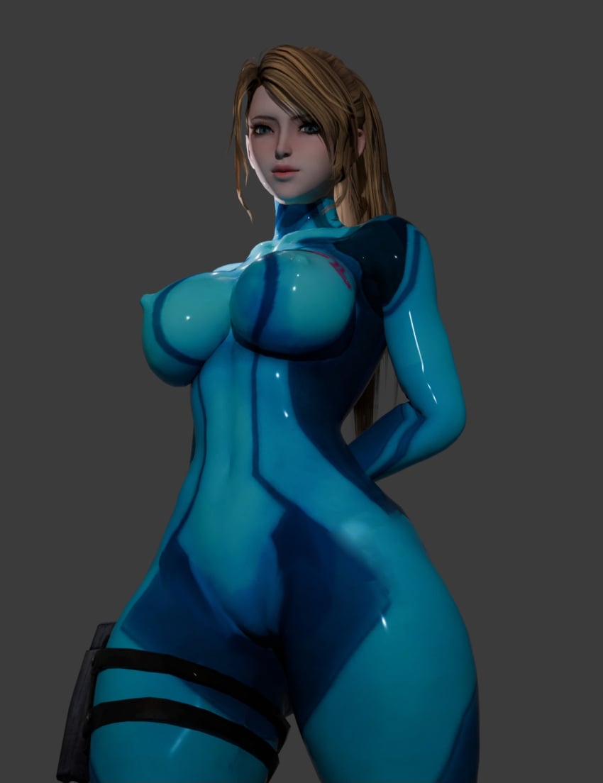 3d 3d_(artwork) blender blonde_hair blue_eyes isquashyou looking_at_viewer looking_down samus_aran smile