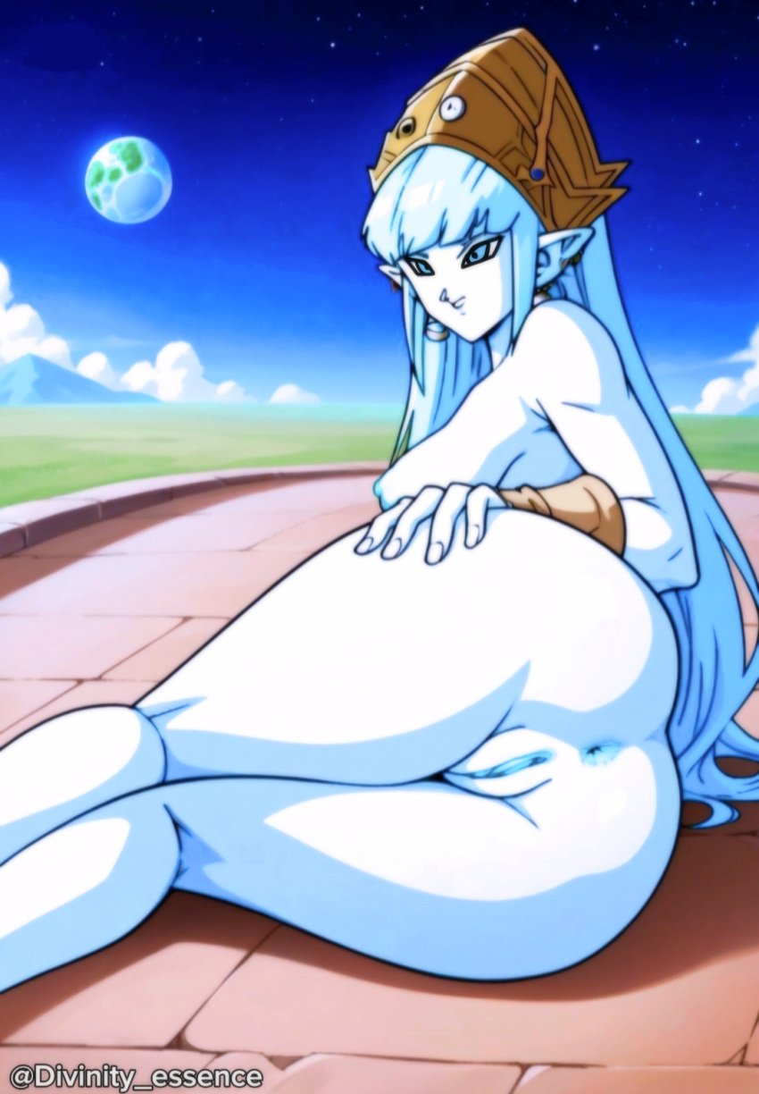 aeos agios ai_generated aios aiosu blue_body blue_eyes blue_hair dragon_ball dragon_ball_heroes goddess ladyaeos pointy_ears super_dragon_ball_heroes supreme_kai_of_time time_power_unleashed_form time_power_unleashed_form_(dragon_ball)