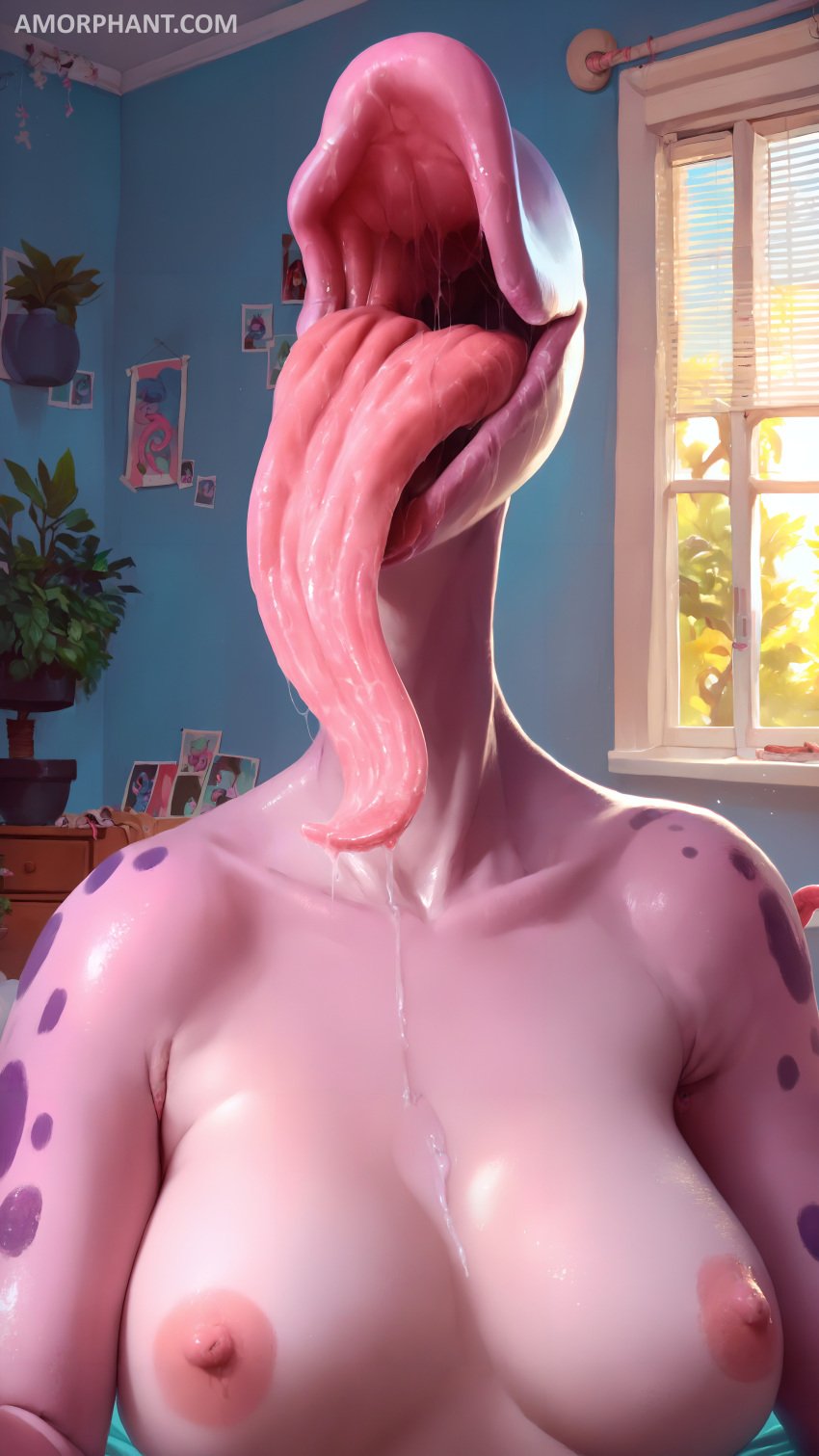 1girls absurd_res absurdres ai_assisted amorphant annelid blender_(software) controlnet_depth depth_map drooling eyeless female female_only leech long_tongue medium_breasts monster_girl mouth nipples nude nude_female open_mouth pink_skin pony_diffusion_xl saliva solo tongue tongue_out