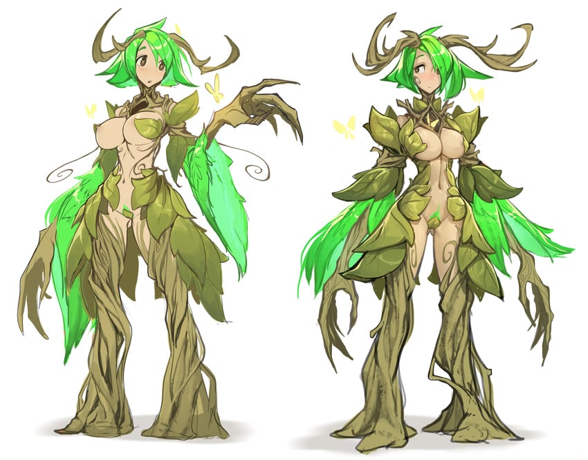 1girls big_breasts breasts female female_only iggi_art leaf leaf_bikini leaf_clothing light-skinned_female light_skin monster_girl plant_girl white_background