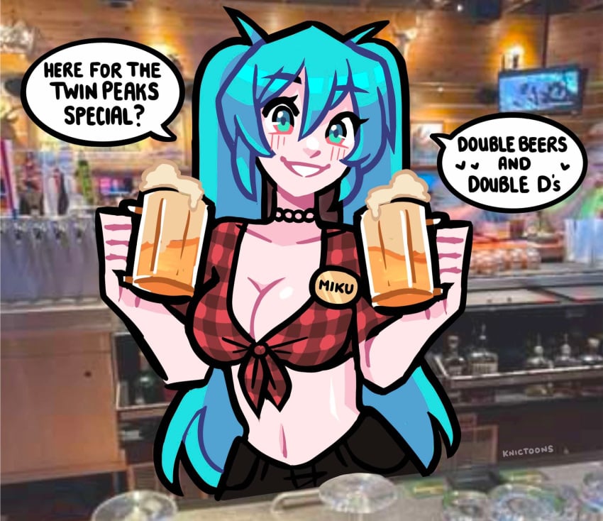 1girls english_text female female_only flannel_shirt hatsune_miku knic_toons midwest_miku solo text vocaloid