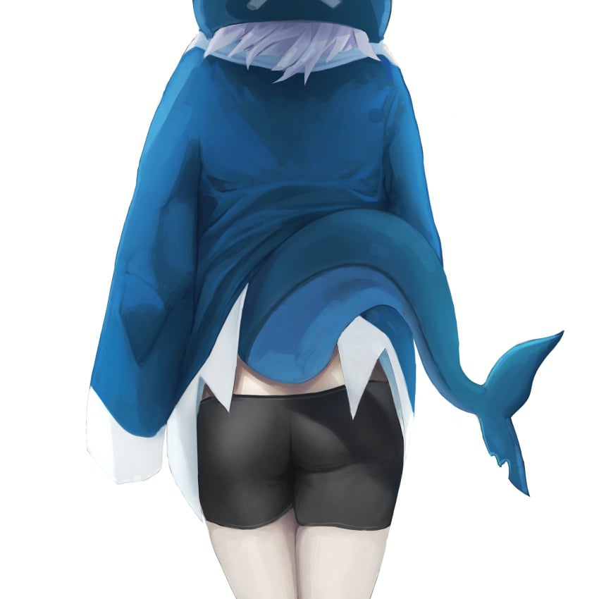 ass bike_shorts clothes_lift gawr_gura hololive hololive_english hololive_myth shark_girl shark_tail spats spicyyrum tail thick_thighs thighs virtual_youtuber vtuber