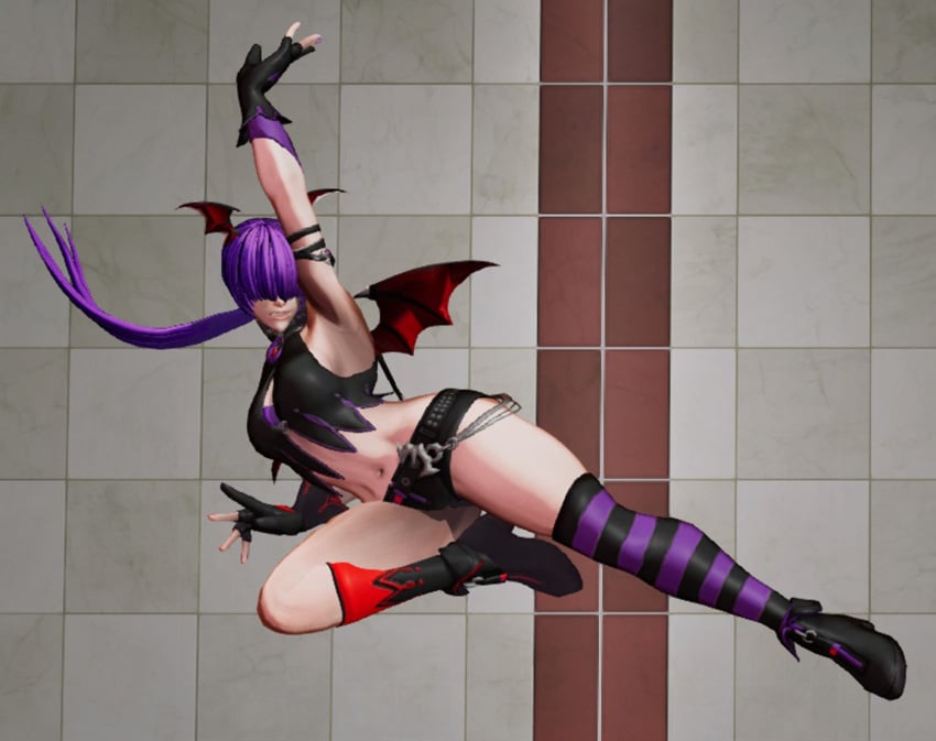 1girls bat bat_wings boots costume female gloves halloween halloween_costume king_of_fighters leather light-skinned_female light_skin long_hair pale_skin ponytail purple_hair shermie_(kof) shorts socks thick_thighs thighs tied_hair wide_hips wings