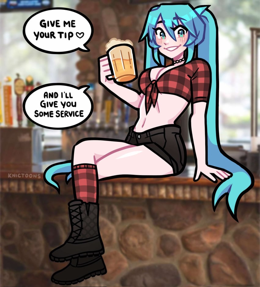 1girls english_text female female_only flannel_shirt hatsune_miku knic_toons midwest_miku solo text vocaloid