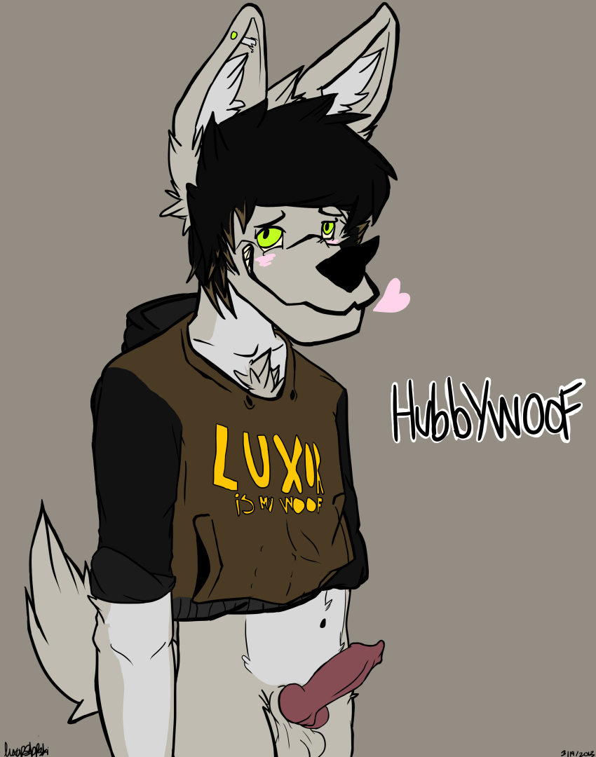 1boy anthro blush canine chivez folf fox fur furry half_naked hybrid jacket knot luxorslopski male male_only no_humans penis presenting scene smile solo wolf