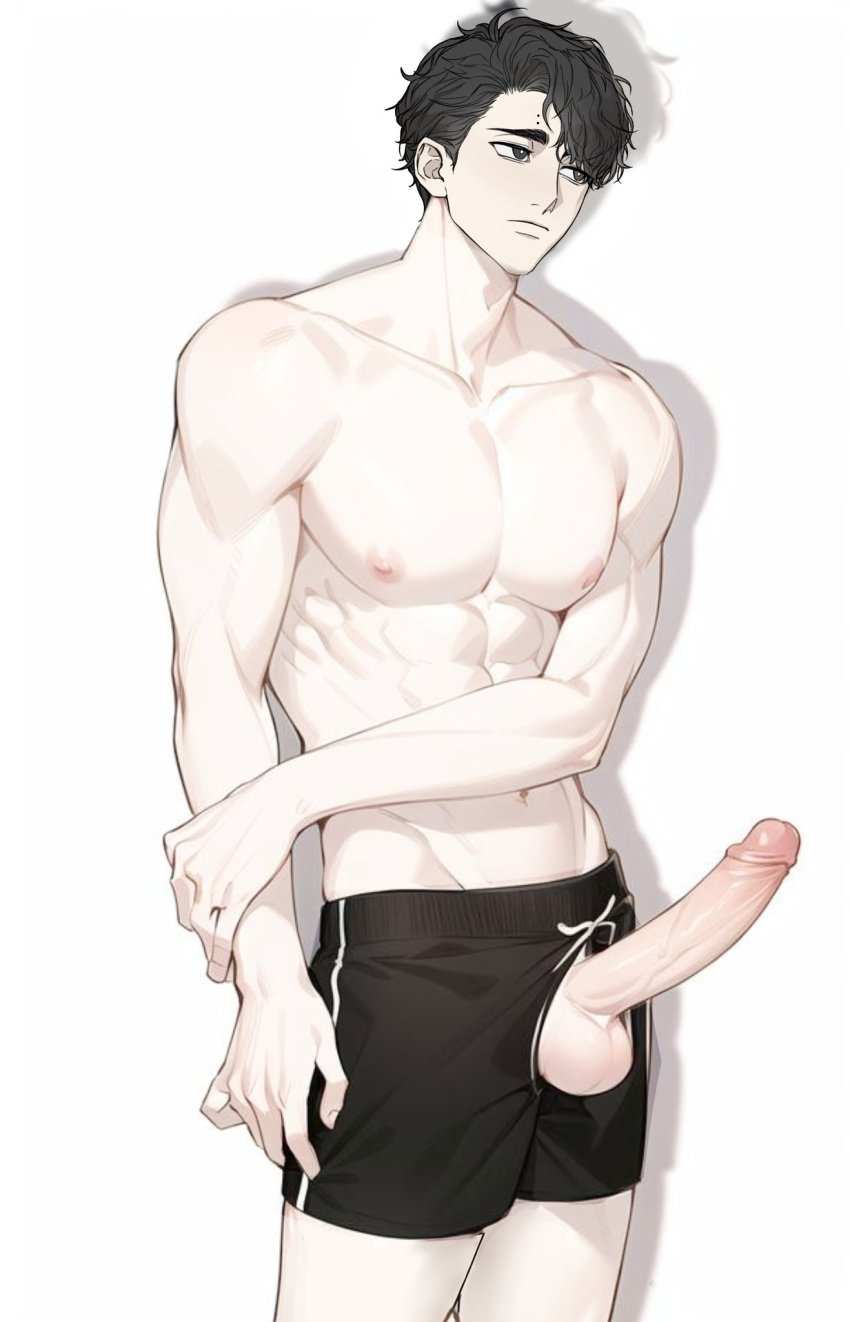 black black_hair gay haikyuu!! jerking male male_only sakusa_kiyoomi six_pack